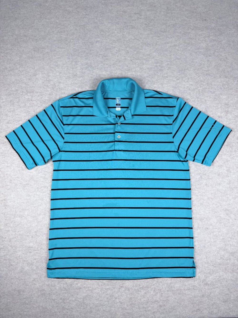 PGA Tour Mens Regular Fit Short Sleeve Polo Shirt Blue Stripe Large